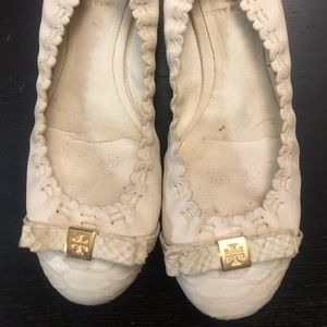Tory Burch white animal skin with bow flats